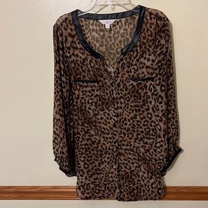 Charming Charlie’s cheetah print portifino top size medium. Leather details